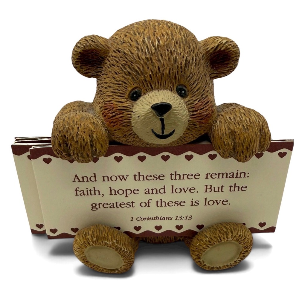 Vintage 1997 Zondervan Teddy Bear Scripture Bible Verse Card Holder Figurine